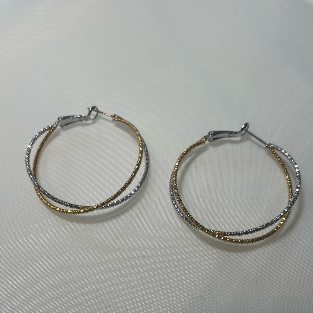 14KT Gold Plated Silver and Gold Hoop Earrings - Picture 2 of 6
